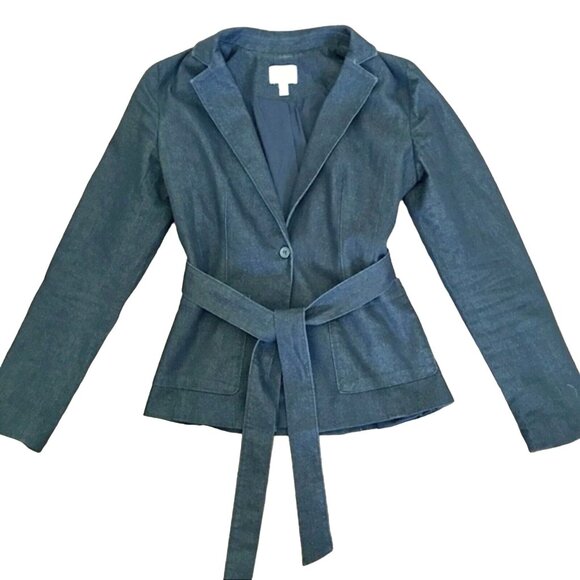 Susina Dark Blue Denim Tie Front Button-Front  Women's Blazer Jacket. Size S - Picture 1 of 12